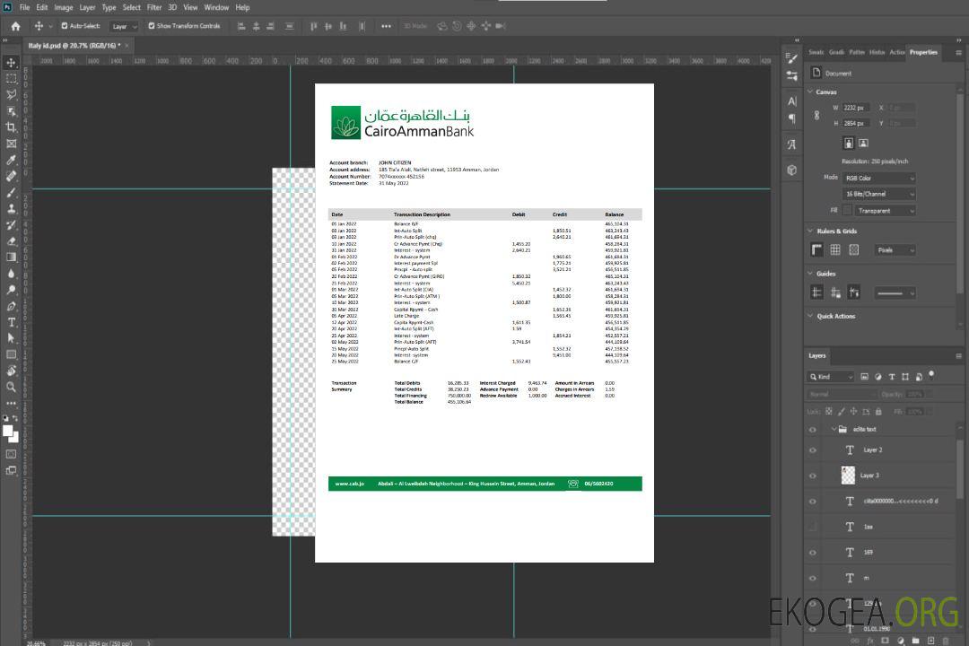 Modèle de relevé bancaire Jordan Cairo Amman au format Word et PDF template Modèle de relevé bancaire Jordan Cairo Amman au format Word et PDF template